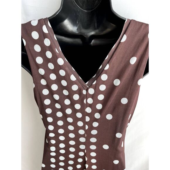 T Tahari Polka Dot Midi Dress Size S Sharkbite Hem Mesh Overlay Retro Pinup Girl - Picture 7 of 12